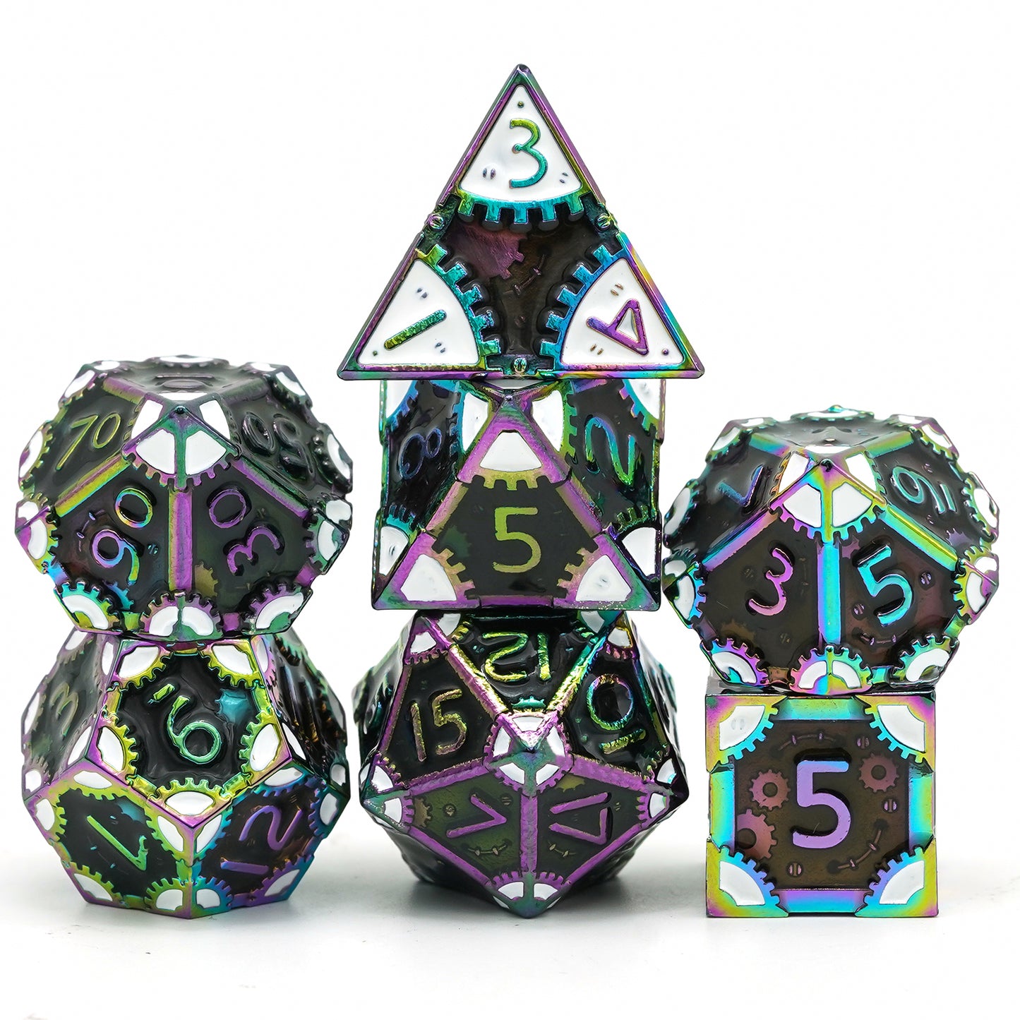 Steampunk Metal Meeple Dungeon Dice Set