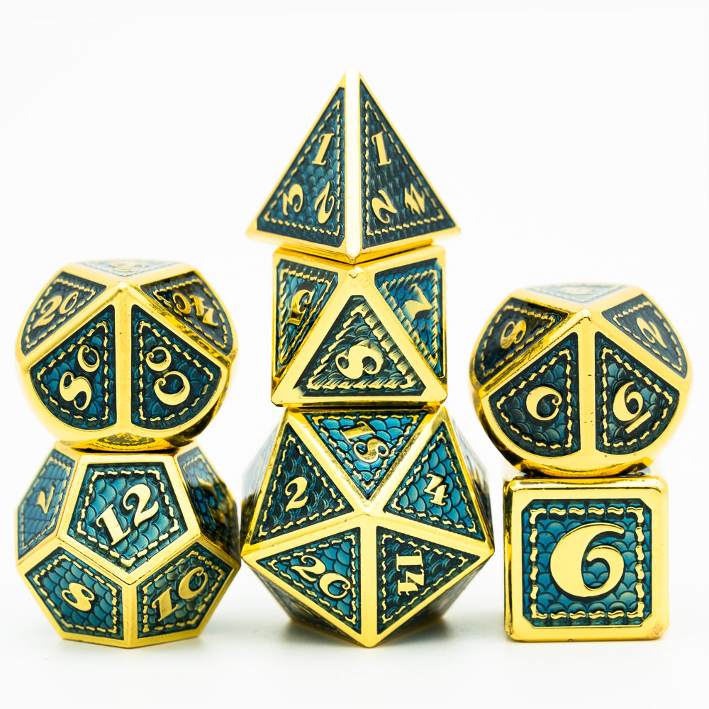 Dragon Scale Metal Meeple Dungeon Dice Set