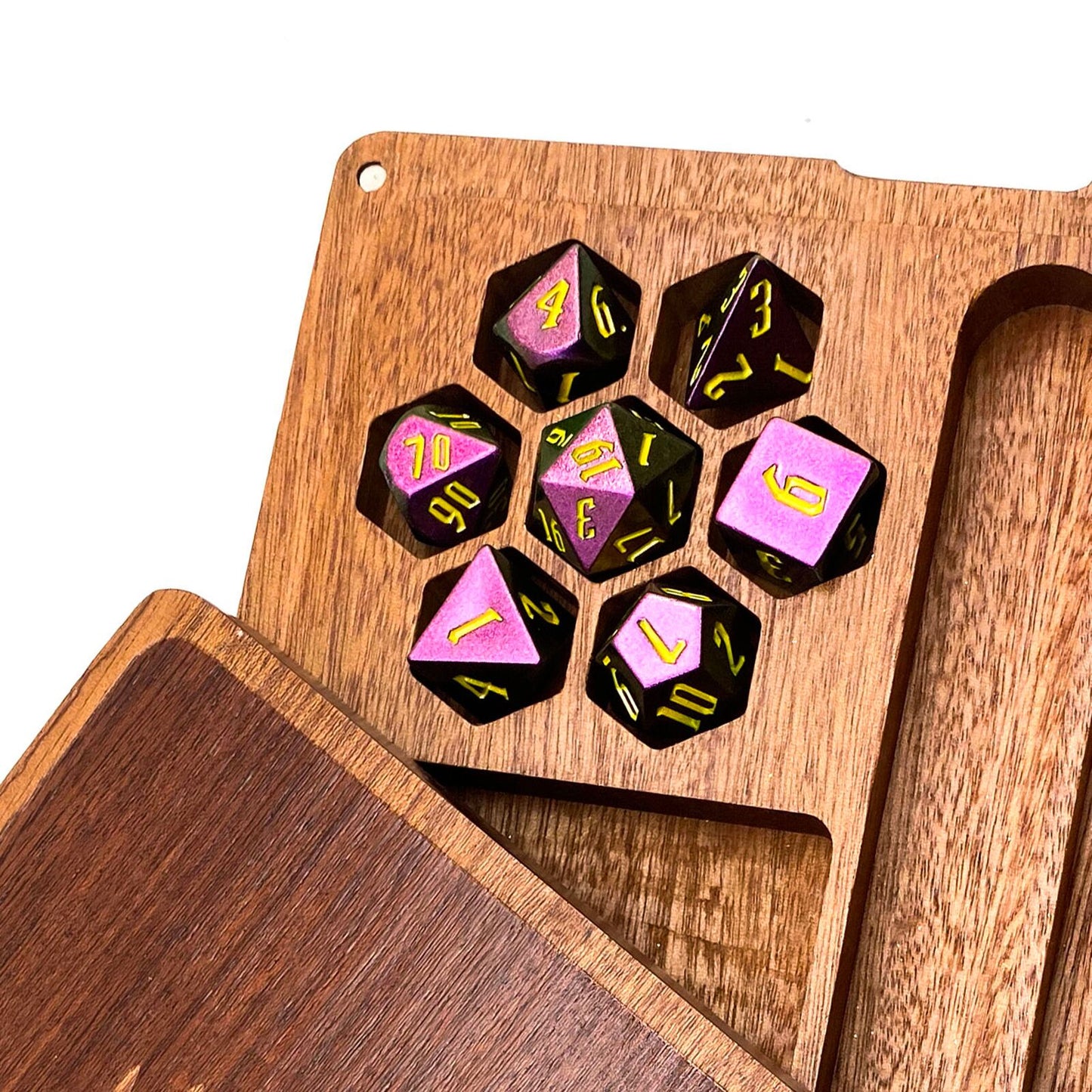 2 in 1 Sapele Wood Dice Storage Box Meeple Dungeon Dice Accessories