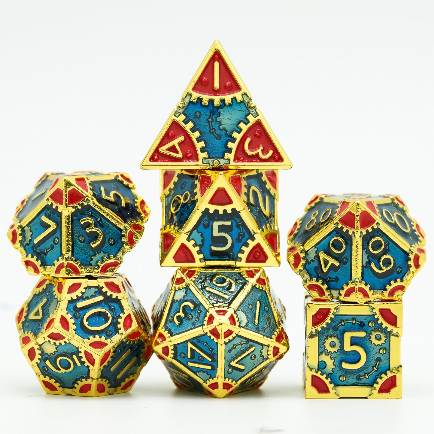 Steampunk Metal Meeple Dungeon Dice Set