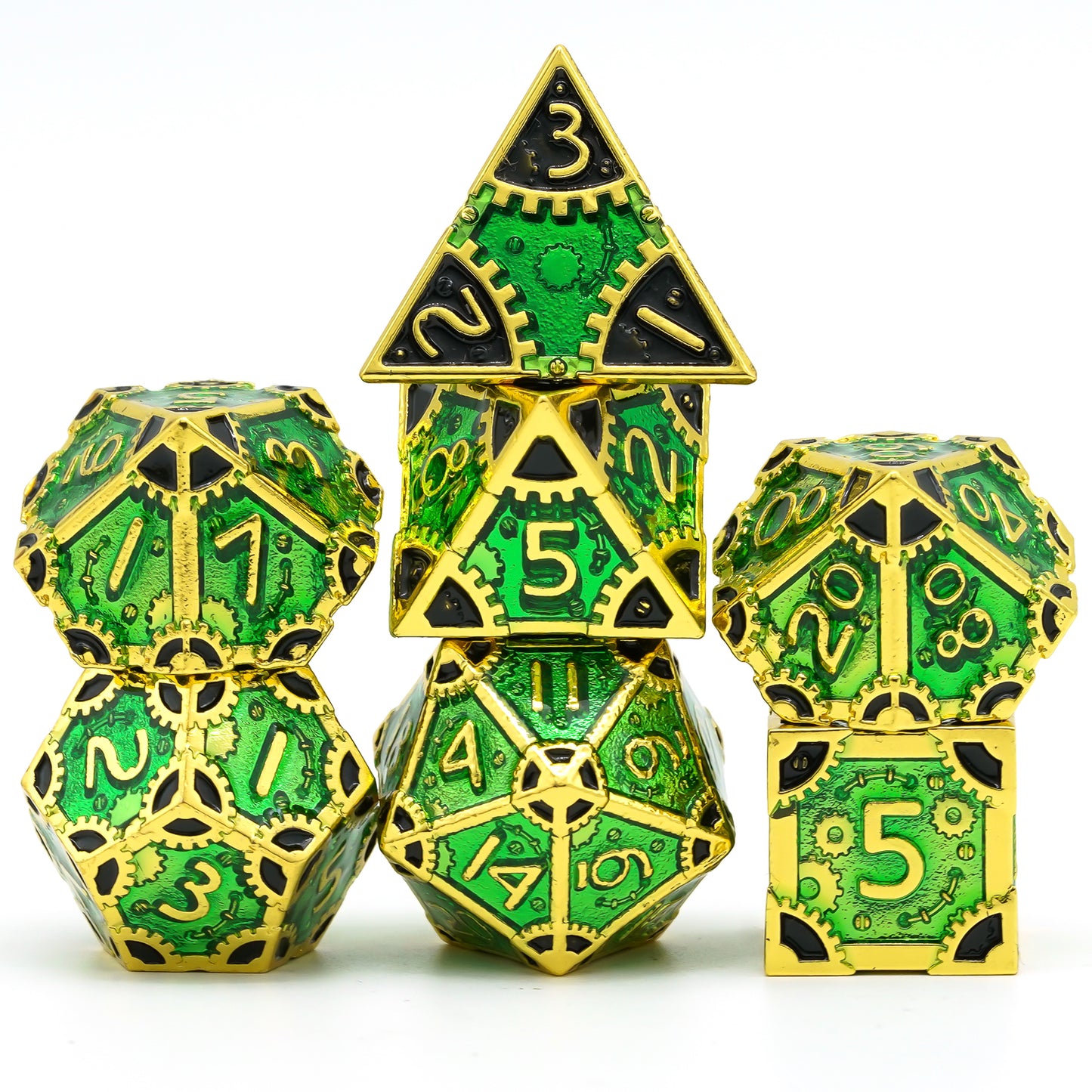 Steampunk Metal Meeple Dungeon Dice Set