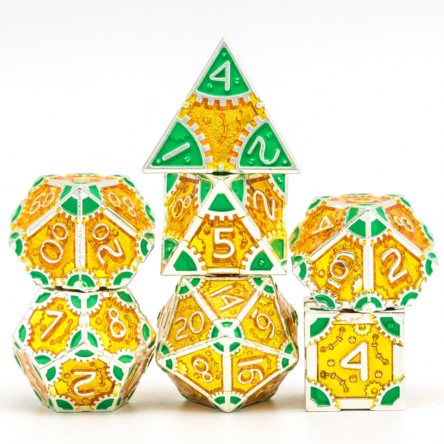 Steampunk Metal Meeple Dungeon Dice Set