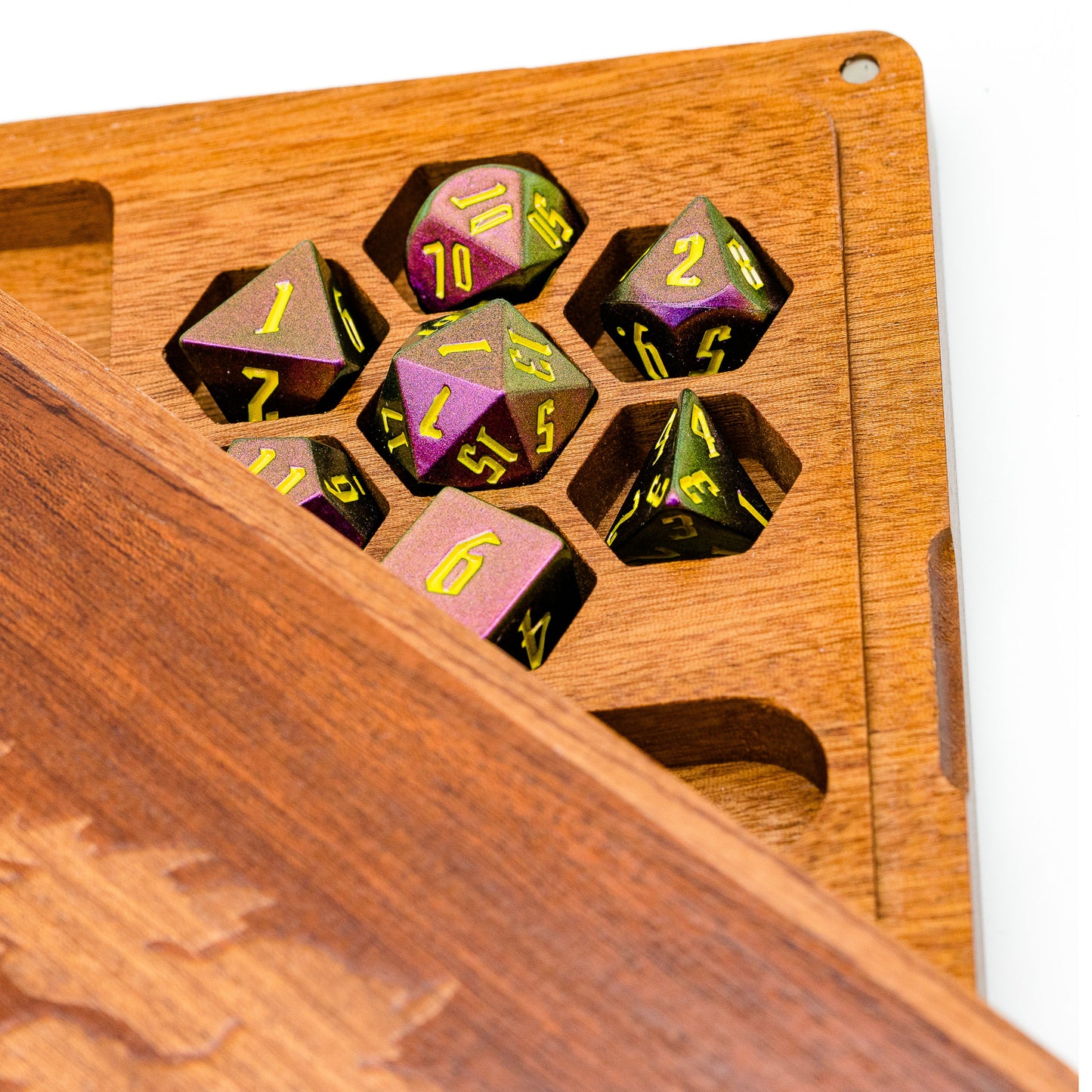 2 in 1 Sapele Wood Dice Storage Box Meeple Dungeon Dice Accessories