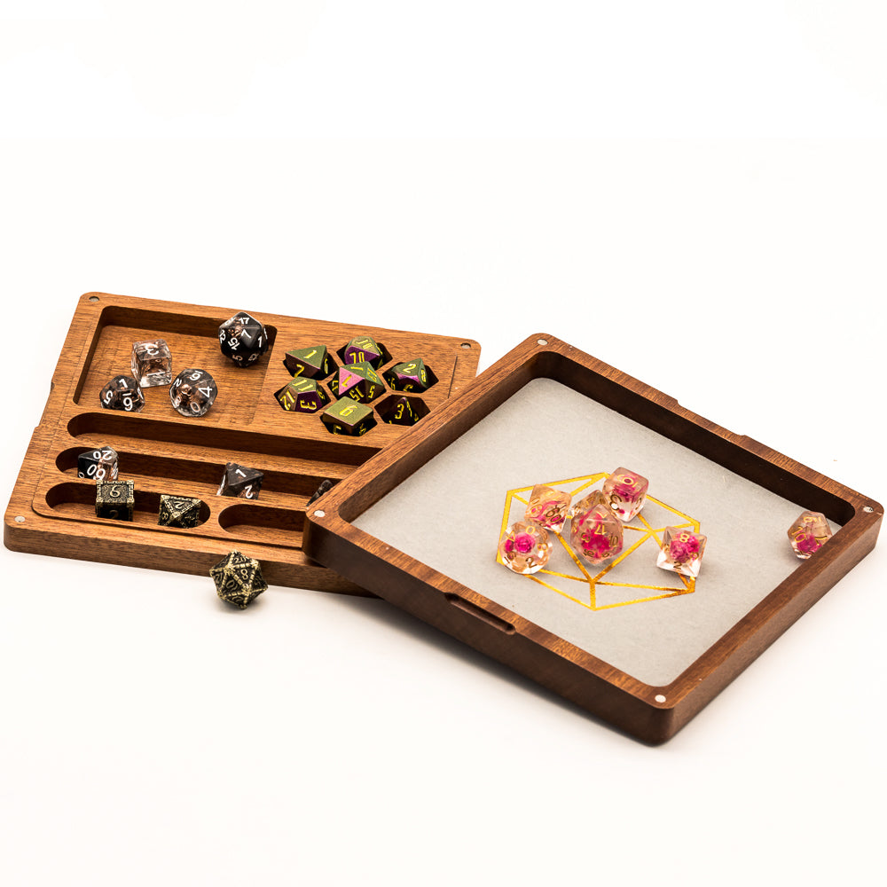 2 in 1 Sapele Wood Dice Storage Box Meeple Dungeon Dice Accessories