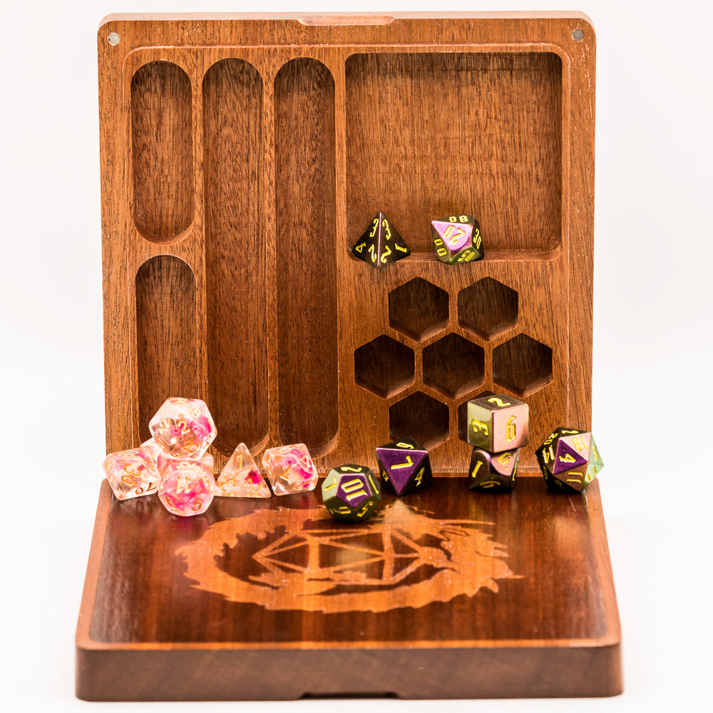 2 in 1 Sapele Wood Dice Storage Box Meeple Dungeon Dice Accessories