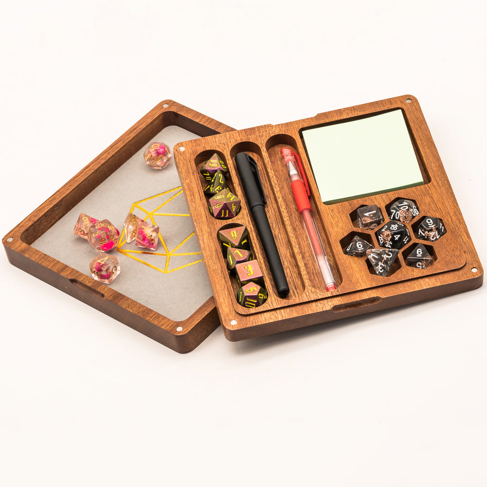 2 in 1 Sapele Wood Dice Storage Box Meeple Dungeon Dice Accessories