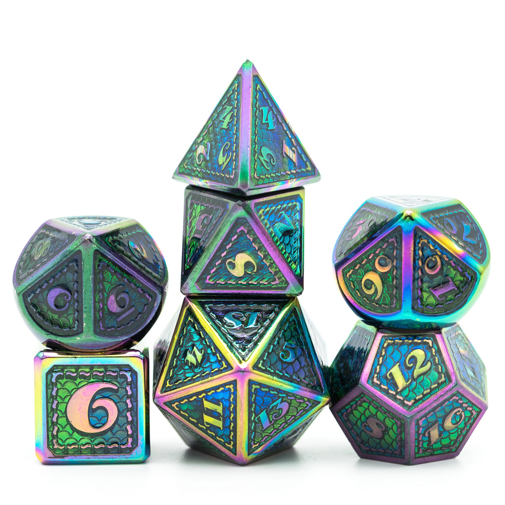 Dragon Scale Metal Meeple Dungeon Dice Set