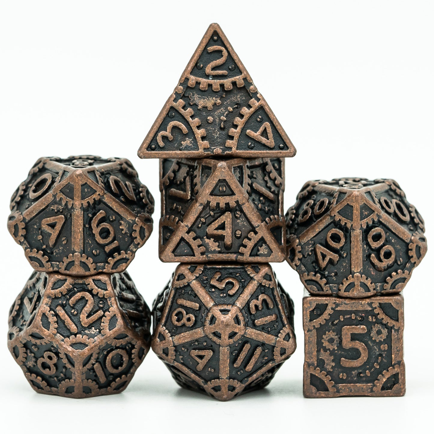 Steampunk Metal Meeple Dungeon Dice Set