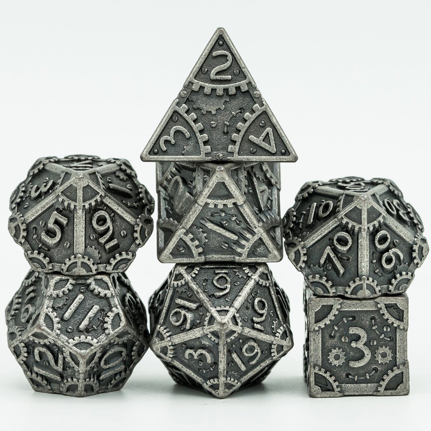 Steampunk Metal Meeple Dungeon Dice Set