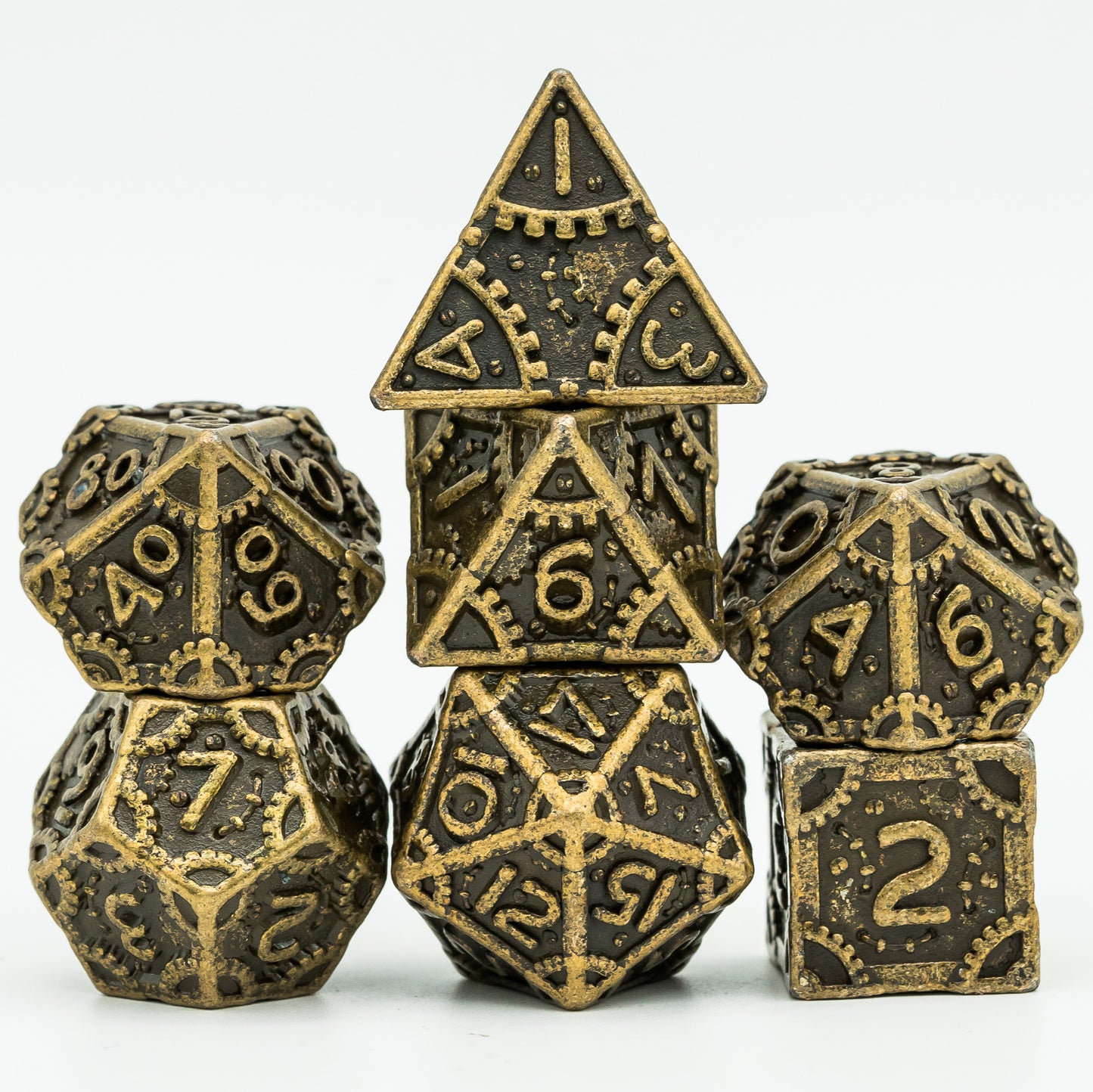 Steampunk Metal Meeple Dungeon Dice Set