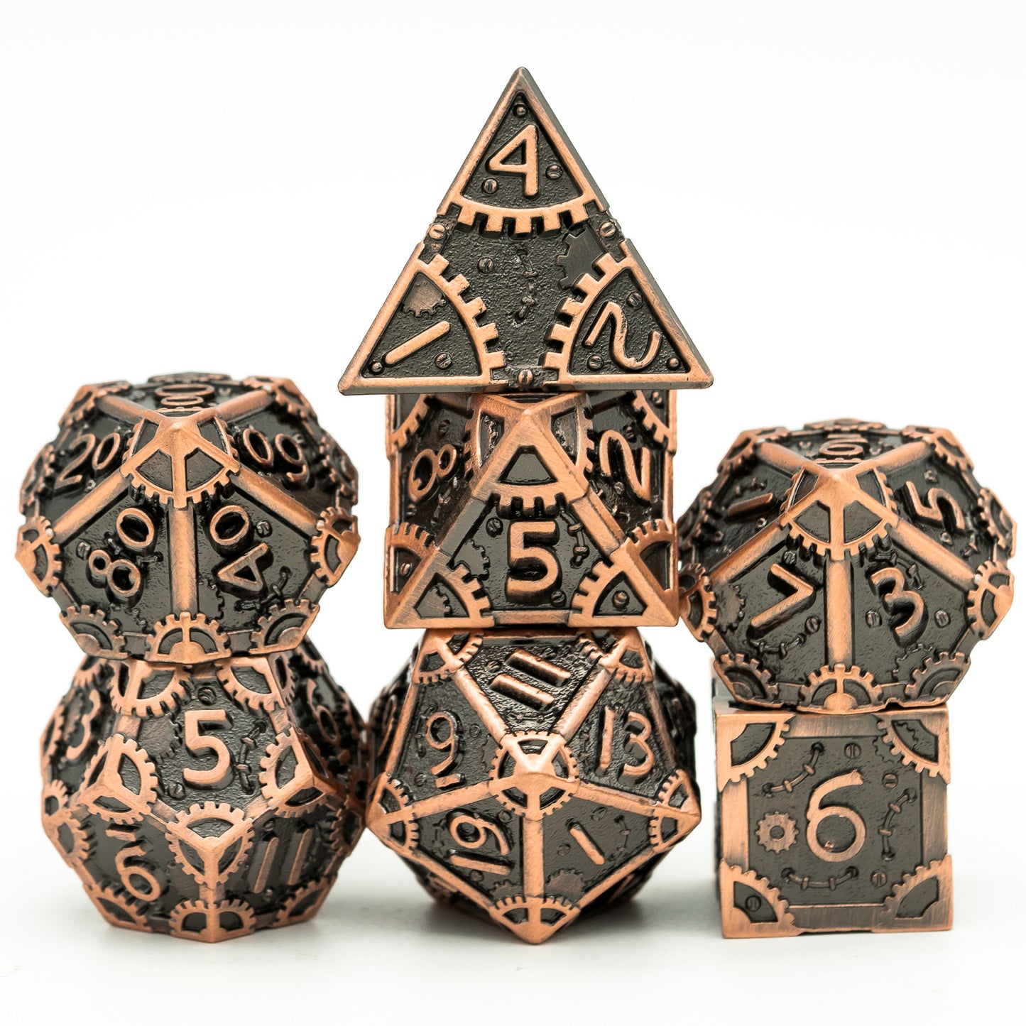 Steampunk Metal Meeple Dungeon Dice Set