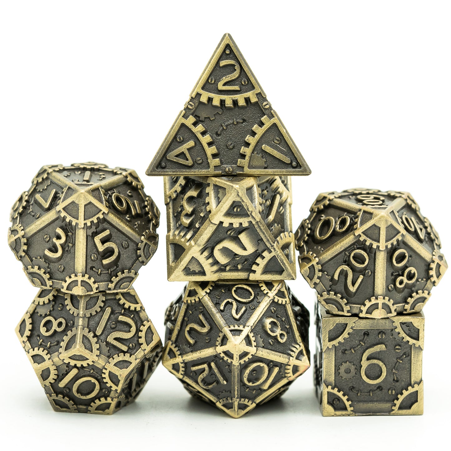 Steampunk Metal Meeple Dungeon Dice Set