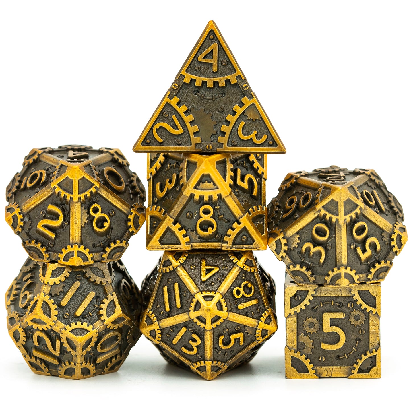 Steampunk Metal Meeple Dungeon Dice Set
