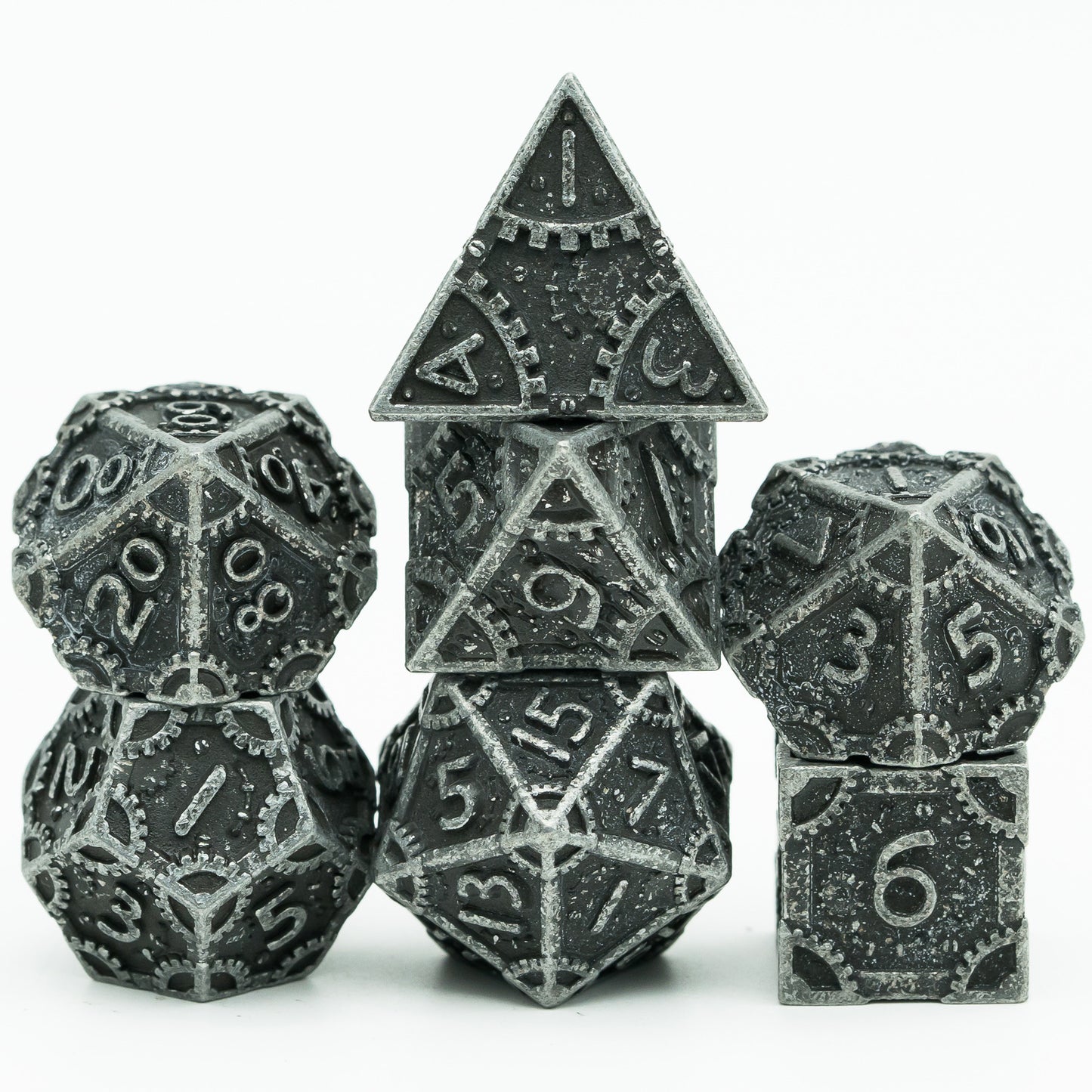 Steampunk Metal Meeple Dungeon Dice Set