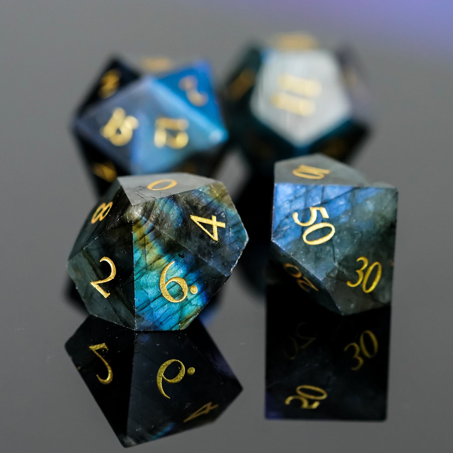 Labradorite Gemstone Meeple Dungeon Dice Set