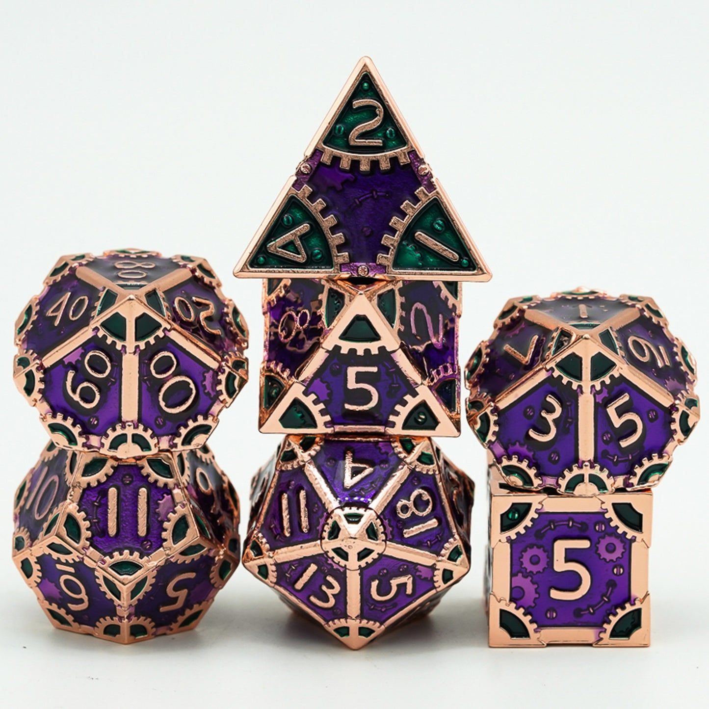 Steampunk Metal Meeple Dungeon Dice Set