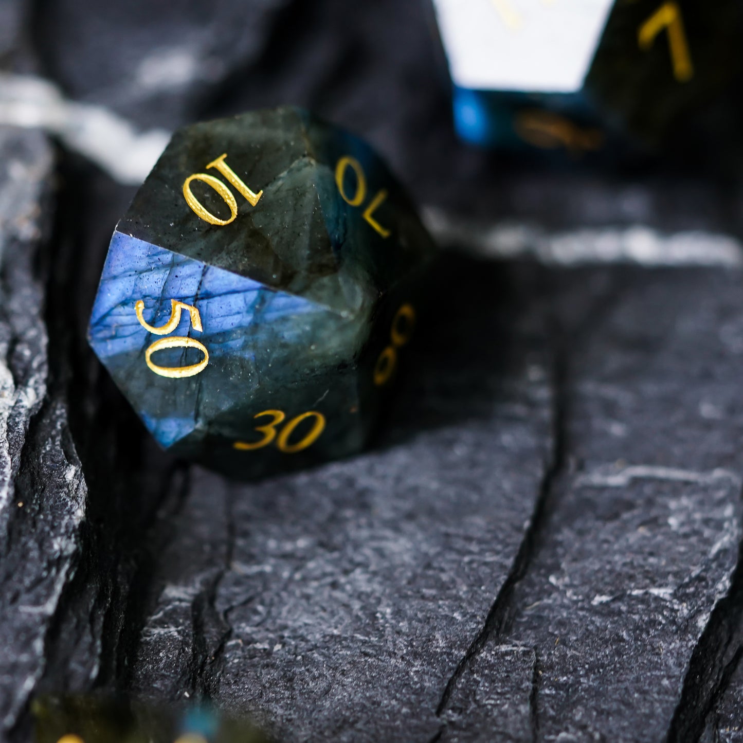 Labradorite Gemstone Meeple Dungeon Dice Set