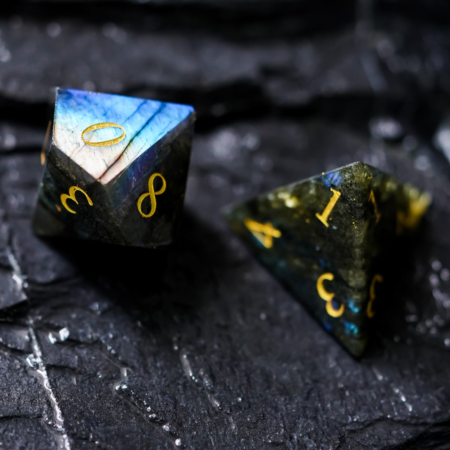 Labradorite Gemstone Meeple Dungeon Dice Set