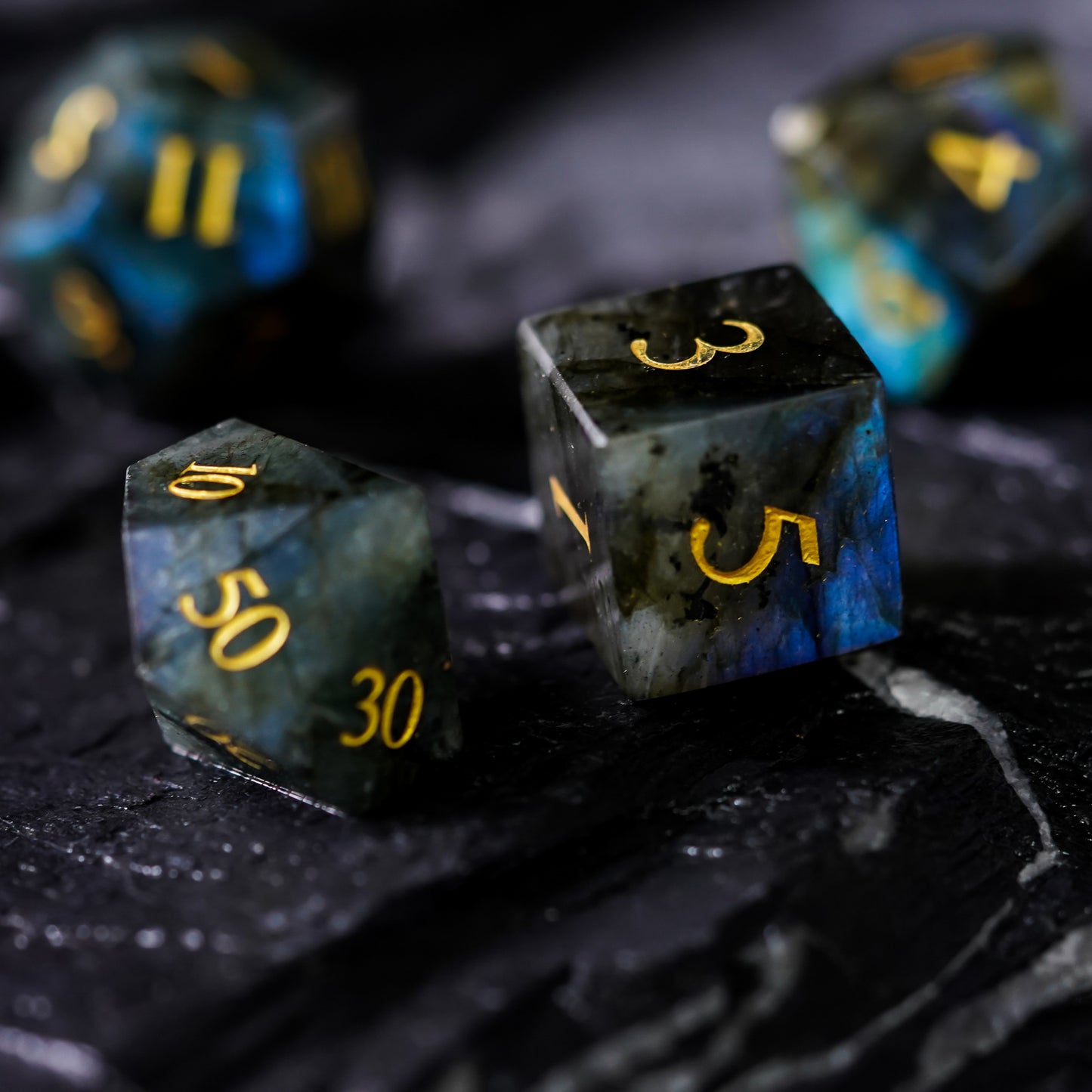 Labradorite Gemstone Meeple Dungeon Dice Set