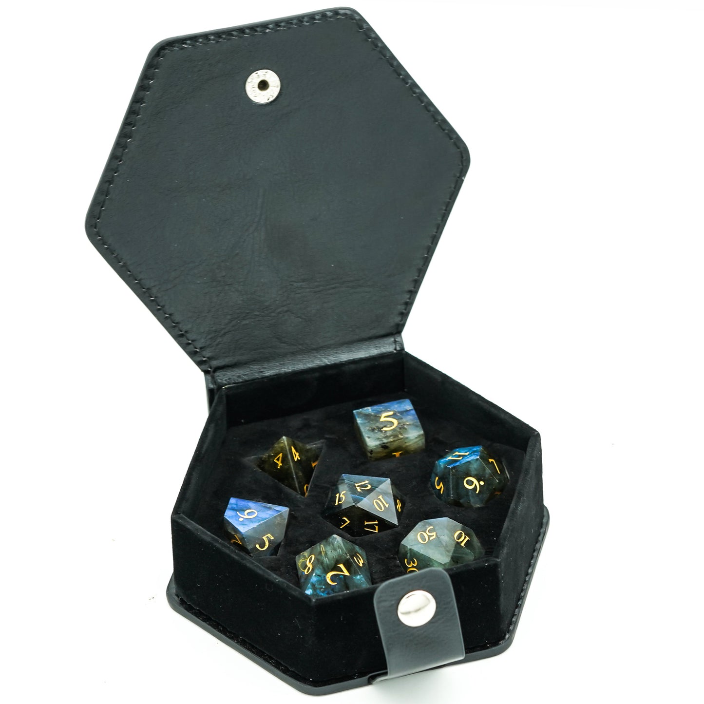 Labradorite Gemstone Meeple Dungeon Dice Set