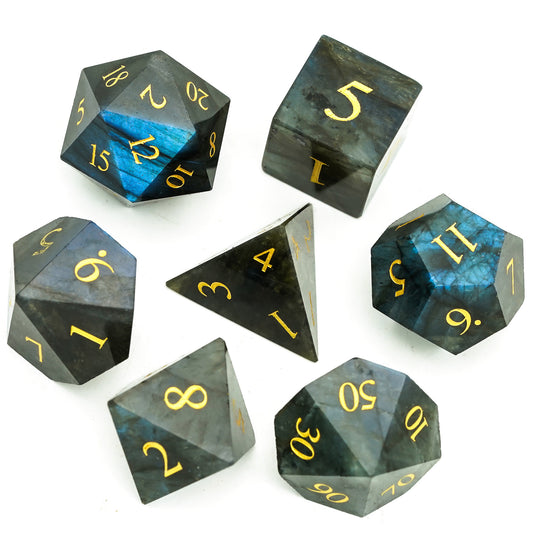 Labradorite Gemstone Meeple Dungeon Dice Set