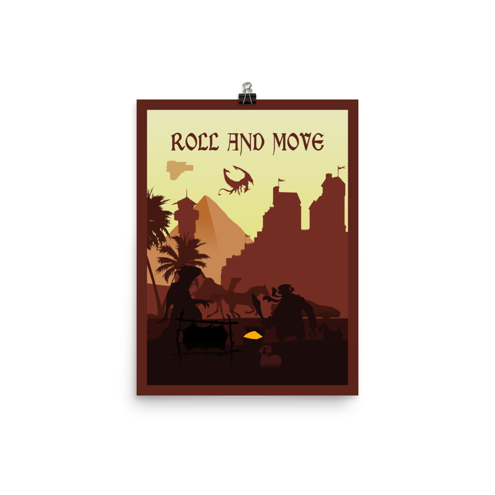 Roll and Move Board Game Mechanic Minimalist Board Game Art Poster