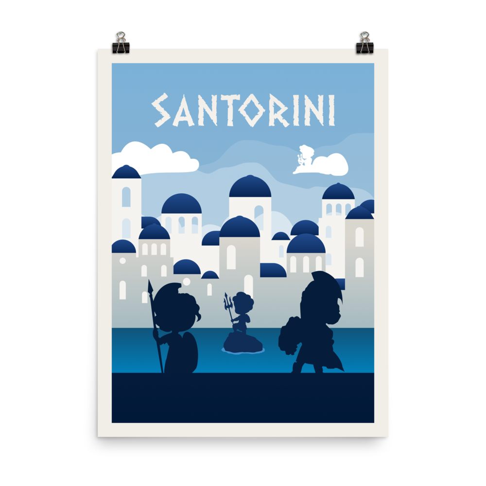 Santorini Minimalist Board Game Art Poster