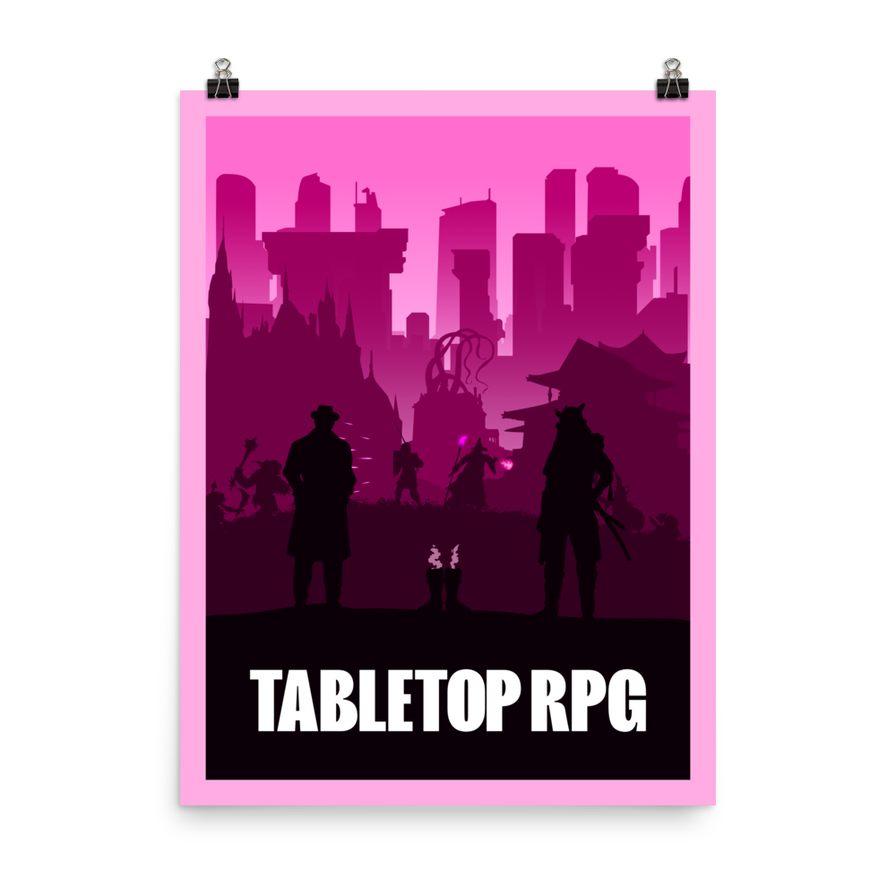 Tabletop RPG (Pink) Board Game Mechanic Minimalist Board Game Art Poster