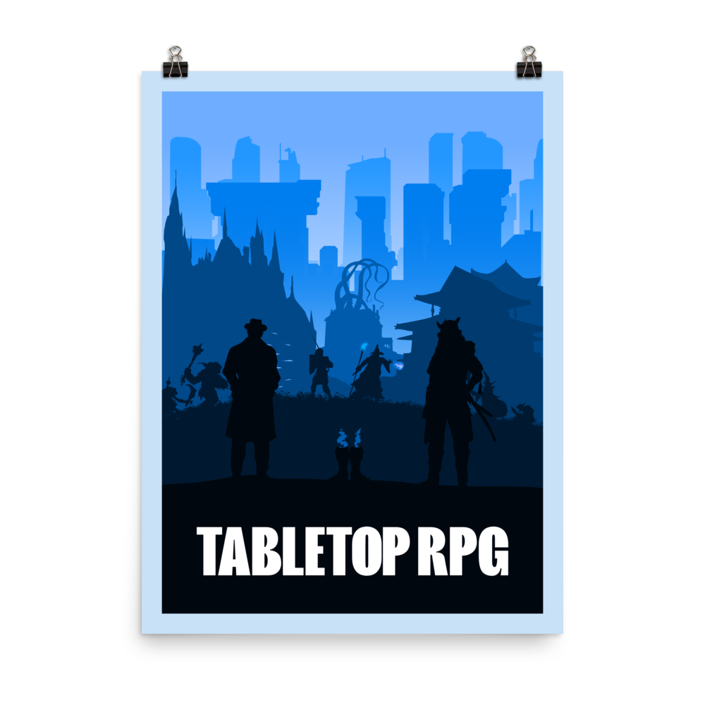 Tabletop RPG (Blue) Board Game Mechanic Minimalist Board Game Art Poster