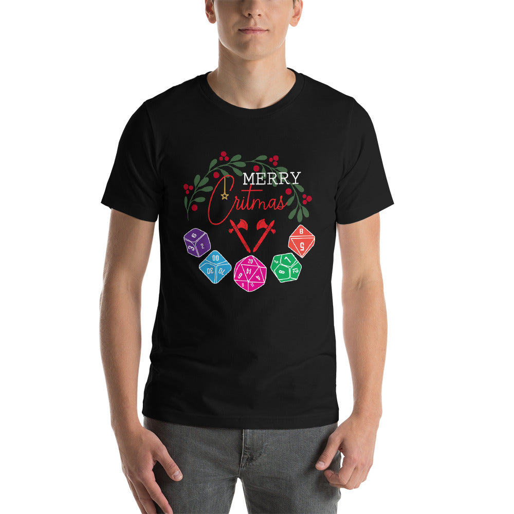 Merry Critmas Wreath and Dice Set Christmas Dungeon RPG Unisex T-Shirt