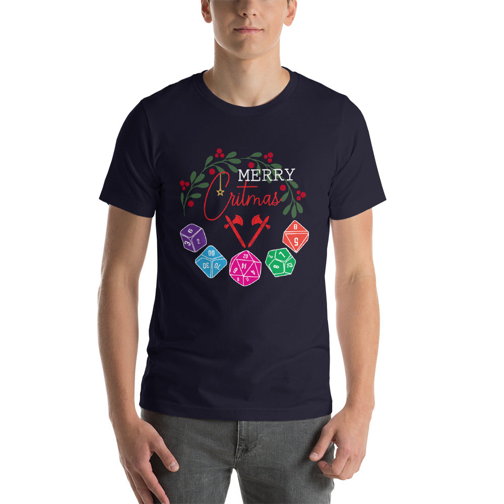 Merry Critmas Wreath and Dice Set Christmas Dungeon RPG Unisex T-Shirt