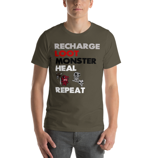 The Binding of Isaac - Recharge, Loot, Monster, Heal, Repeat Unisex T-Shirt