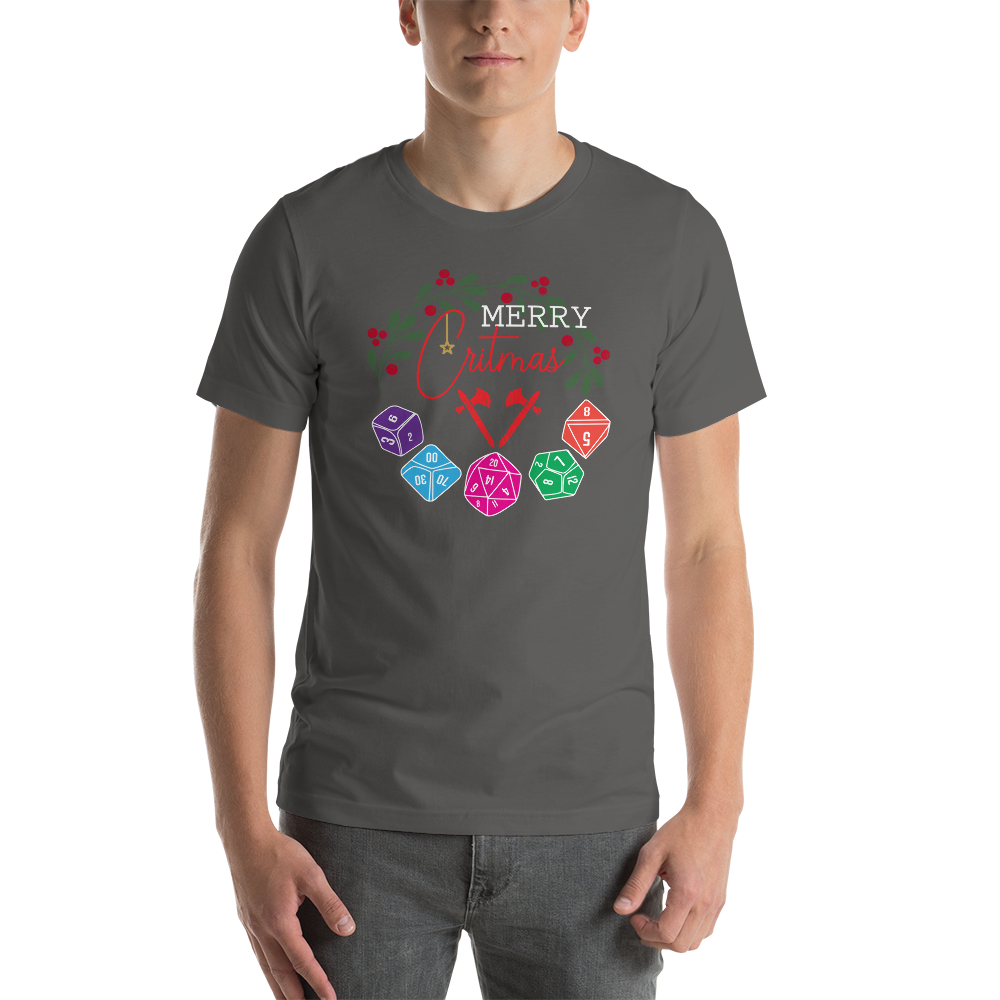 Merry Critmas Wreath and Dice Set Christmas Dungeon RPG Unisex T-Shirt