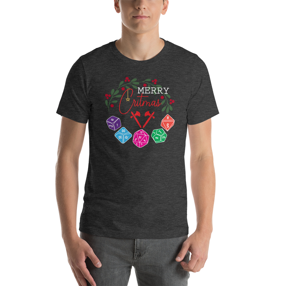 Merry Critmas Wreath and Dice Set Christmas Dungeon RPG Unisex T-Shirt