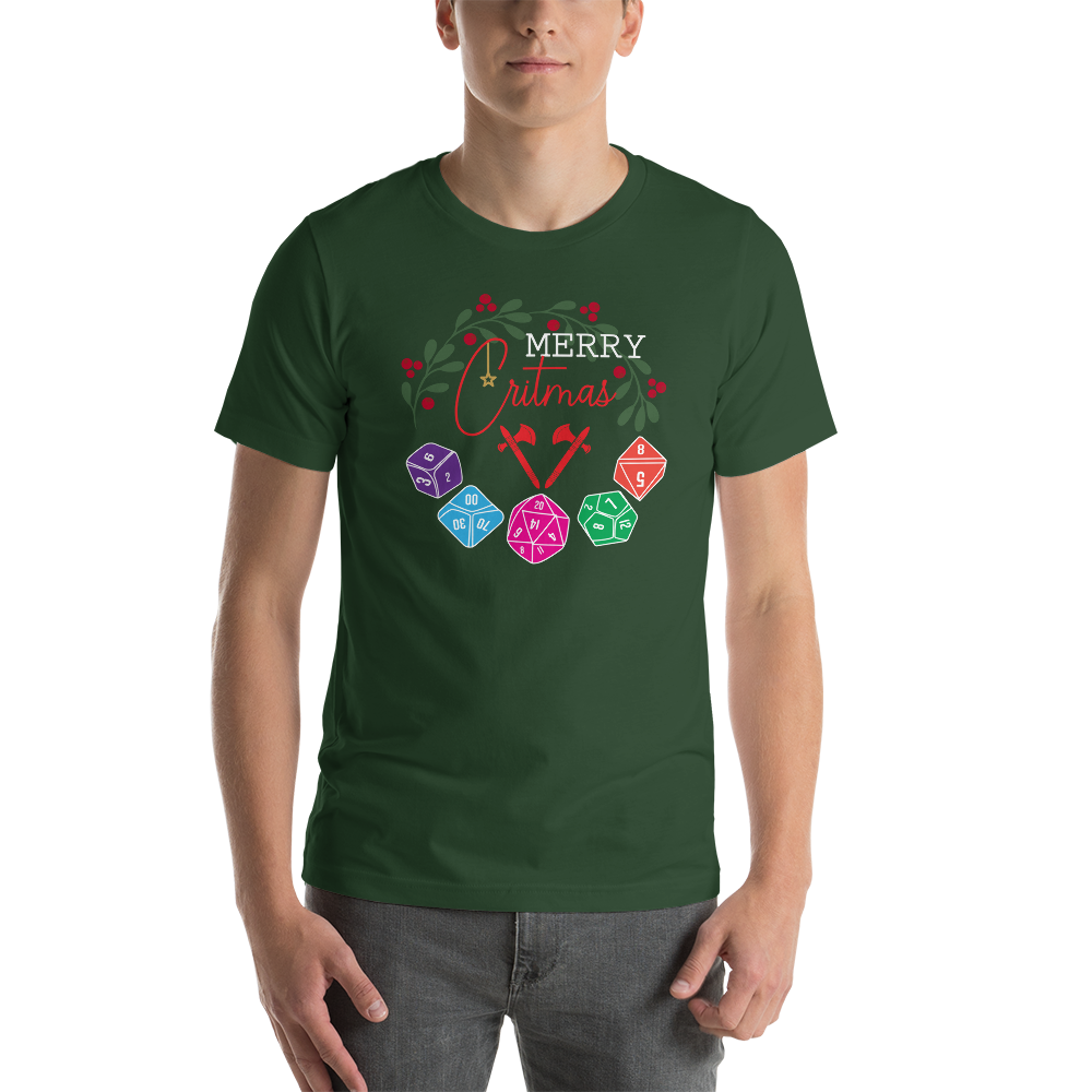 Merry Critmas Wreath and Dice Set Christmas Dungeon RPG Unisex T-Shirt