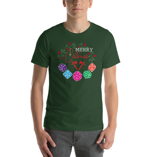 Merry Critmas Wreath and Dice Set Christmas Dungeon RPG Unisex T-Shirt