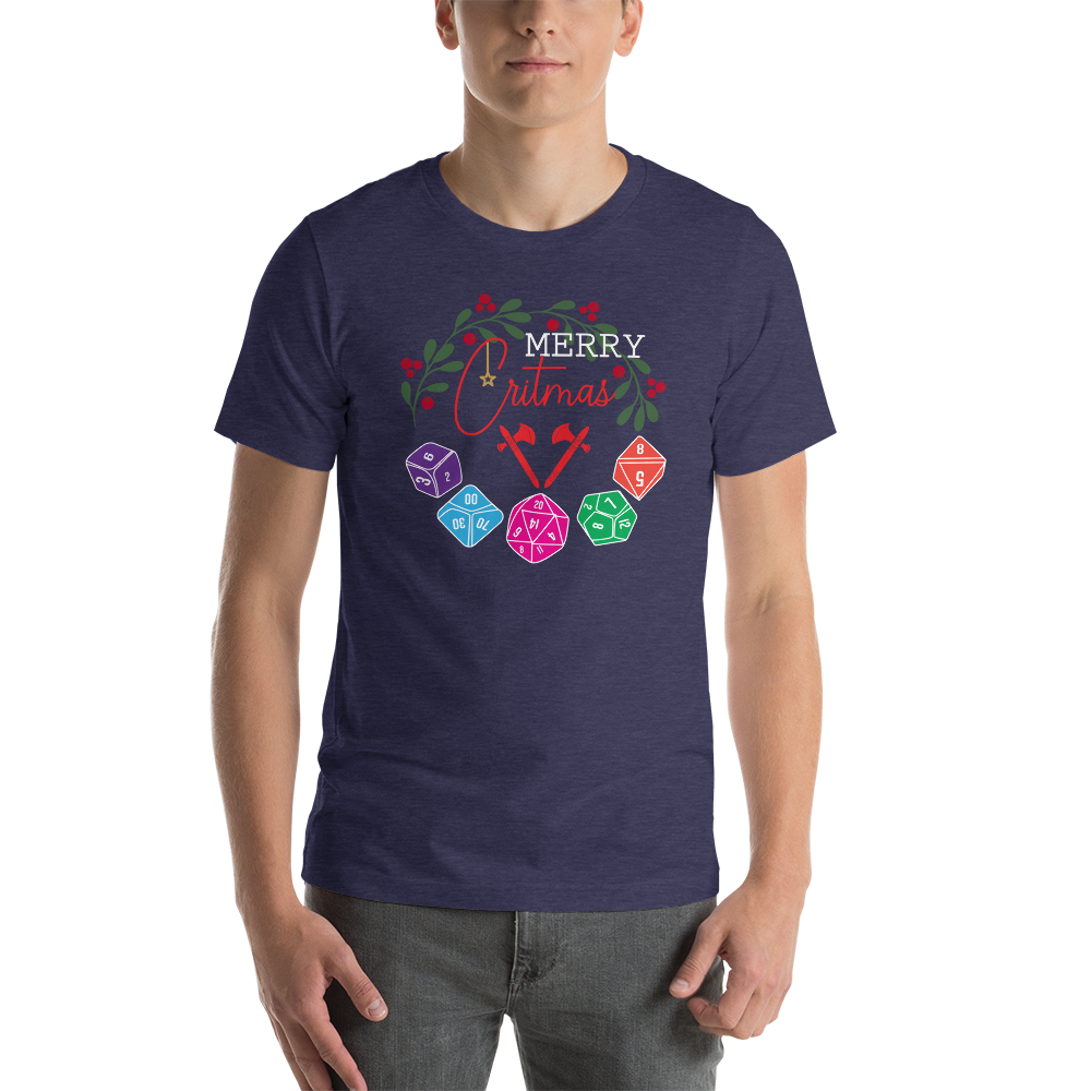 Merry Critmas Wreath and Dice Set Christmas Dungeon RPG Unisex T-Shirt
