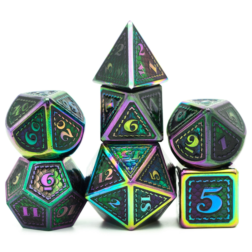 Dragon Scale Metal Meeple Dungeon Dice Set