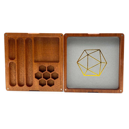 2 in 1 Sapele Wood Dice Storage Box Meeple Dungeon Dice Accessories