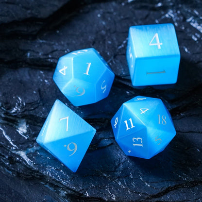 Aqua Blue Cat's Eye Stone Meeple Dungeon Dice Set