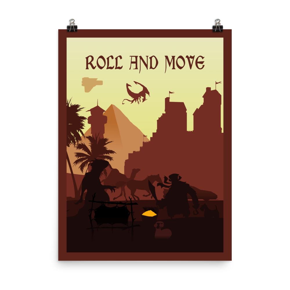 Roll and Move Board Game Mechanic Minimalist Board Game Art Poster