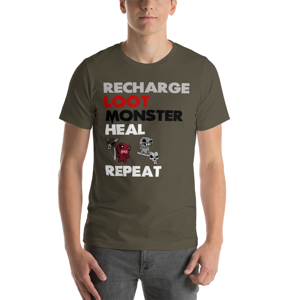 The Binding of Isaac - Recharge, Loot, Monster, Heal, Repeat Unisex T-shirt