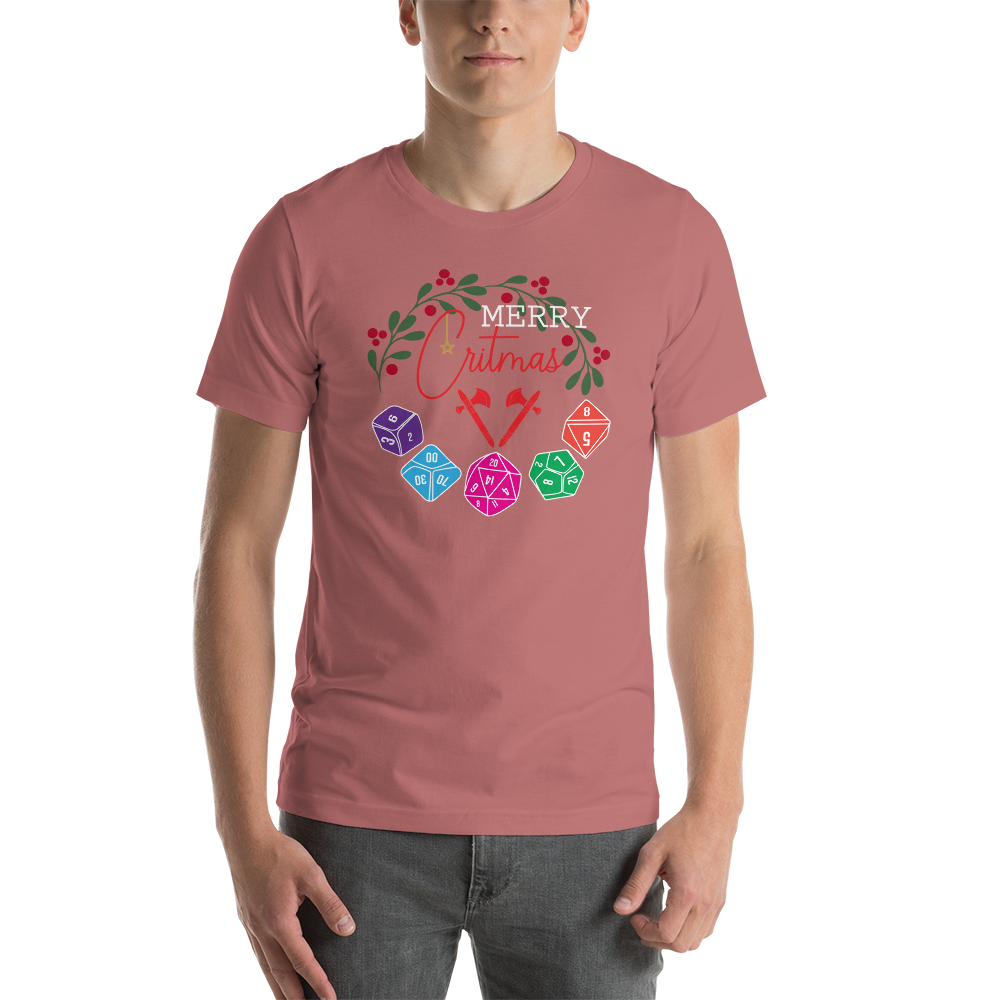 Merry Critmas Wreath and Dice Set Christmas Dungeon RPG Unisex T-Shirt